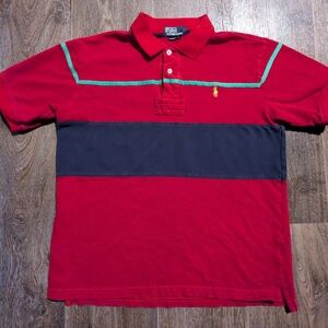 VTG Vintage Polo by Ralph Lauren men's short-sleeve color-block rugby shirt red